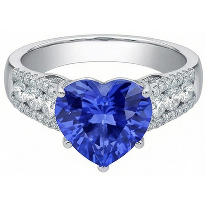 Natural Earth Mined Diamond Ring Heart Shaped Light Blue Sapphire Jewelry 5.50 Carats