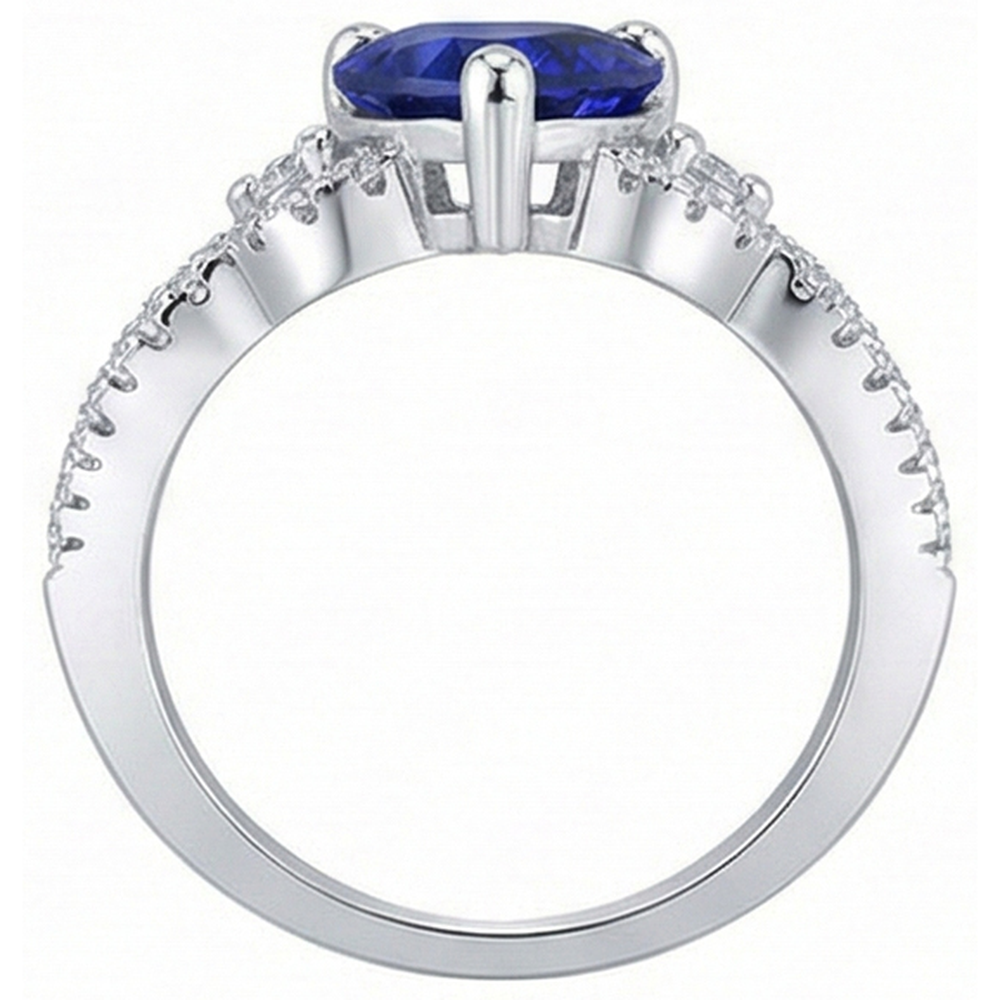 Natural Earth Mined Diamond Ring Heart Sri lankan Sapphire 3.50 Carats Twisted Shank