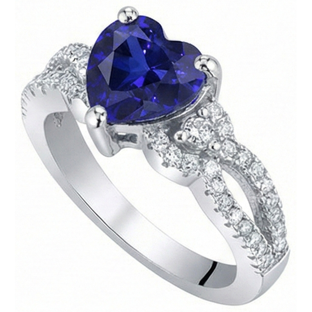 Natural Earth Mined Diamond Ring Heart Sri lankan Sapphire 3.50 Carats Twisted Shank