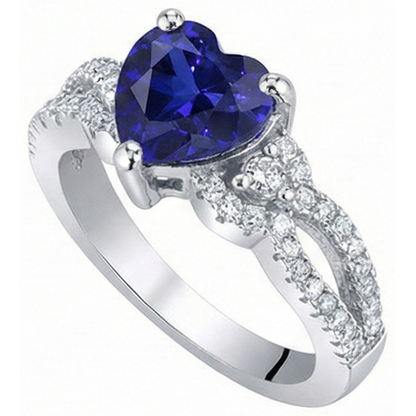 Natural Earth Mined Diamond Ring Heart Sri lankan Sapphire 3.50 Carats Twisted Shank