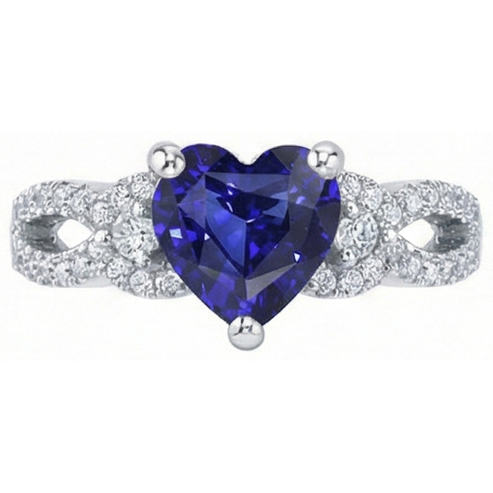 Natural Earth Mined Diamond Ring Heart Sri lankan Sapphire 3.50 Carats Twisted Shank