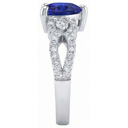 Natural Earth Mined Diamond Ring Heart Sri lankan Sapphire 3.50 Carats Twisted Shank