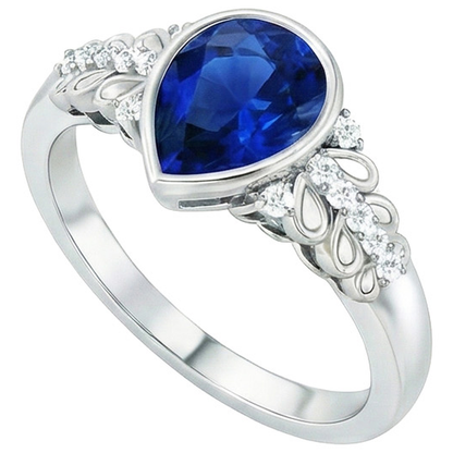 Natural Earth Mined Diamond Ring New Bezel Set Pear Blue Sapphire With Accents 4.25 Carats