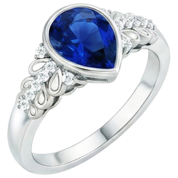 Natural Earth Mined Diamond Ring New Bezel Set Pear Blue Sapphire With Accents 4.25 Carats