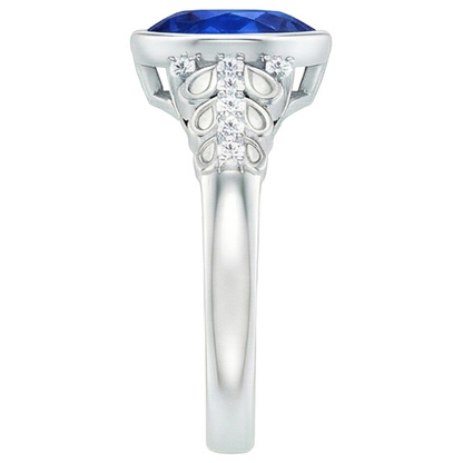 Natural Earth Mined Diamond Ring New Bezel Set Pear Blue Sapphire With Accents 4.25 Carats