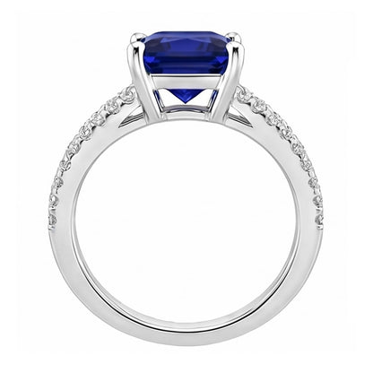 Natural Earth Mined Diamond Ring Princess Cut Sapphire With Accents Split Shank 6 Carats