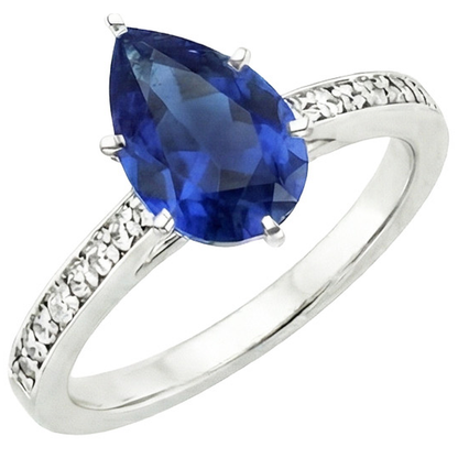 Natural Earth Mined Diamond Ring Solitaire Pear Ceylon Sapphire With Accents 7.25 Carats