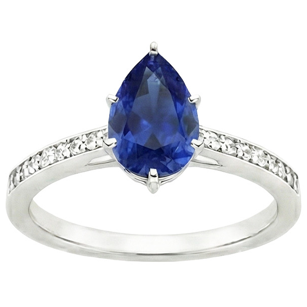 Natural Earth Mined Diamond Ring Solitaire Pear Ceylon Sapphire With Accents 7.25 Carats