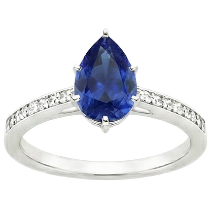 Natural Earth Mined Diamond Ring Solitaire Pear Ceylon Sapphire With Accents 7.25 Carats