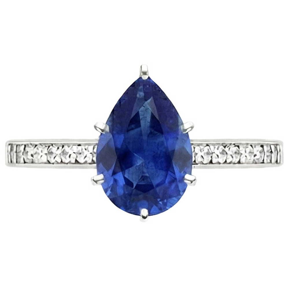 Natural Earth Mined Diamond Ring Solitaire Pear Ceylon Sapphire With Accents 7.25 Carats