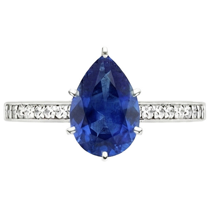 Natural Earth Mined Diamond Ring Solitaire Pear Ceylon Sapphire With Accents 7.25 Carats