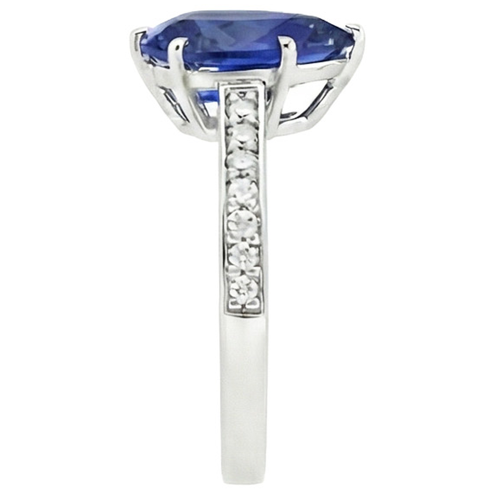 Natural Earth Mined Diamond Ring Solitaire Pear Ceylon Sapphire With Accents 7.25 Carats