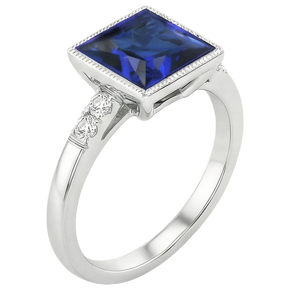Natural Earth Mined Diamond Ring With Accents Vintage Style Blue Sapphire 5.25 Carats