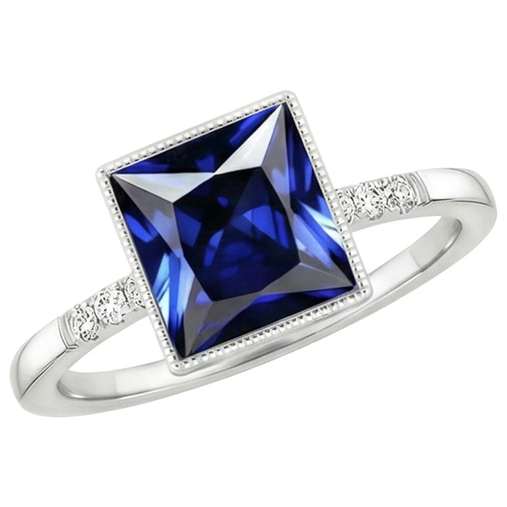 Natural Earth Mined Diamond Ring With Accents Vintage Style Blue Sapphire 5.25 Carats