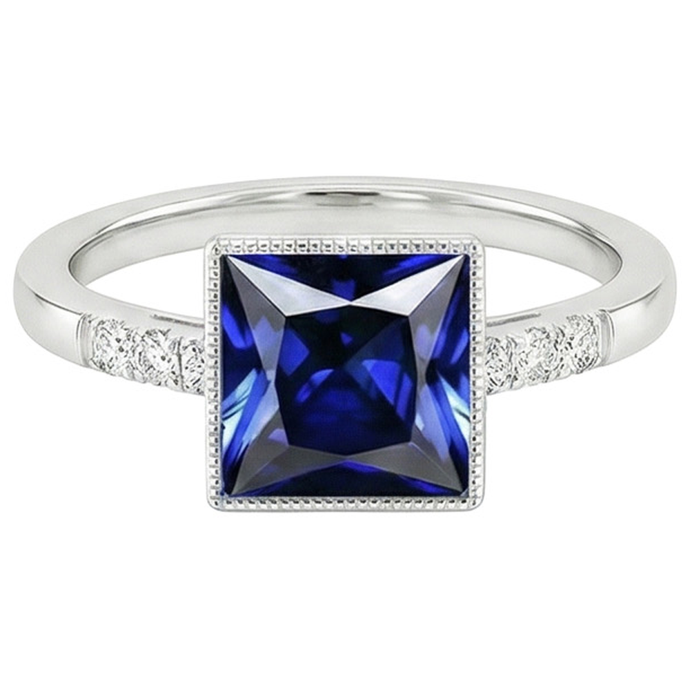 Natural Earth Mined Diamond Ring With Accents Vintage Style Blue Sapphire 5.25 Carats