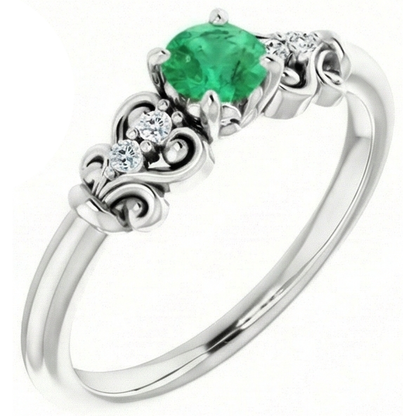 Natural Earth Mined Diamond Round Green Emerald GIA Ring 1.40 Carats White Gold 14K Jewelry