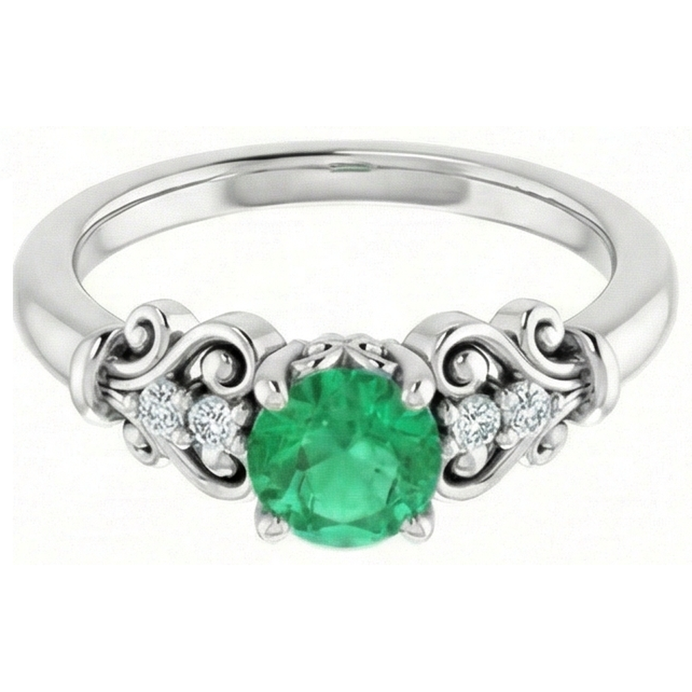 Natural Earth Mined Diamond Round Green Emerald GIA Ring 1.40 Carats White Gold 14K Jewelry