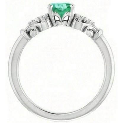Natural Earth Mined Diamond Round Green Emerald GIA Ring 1.40 Carats White Gold 14K Jewelry