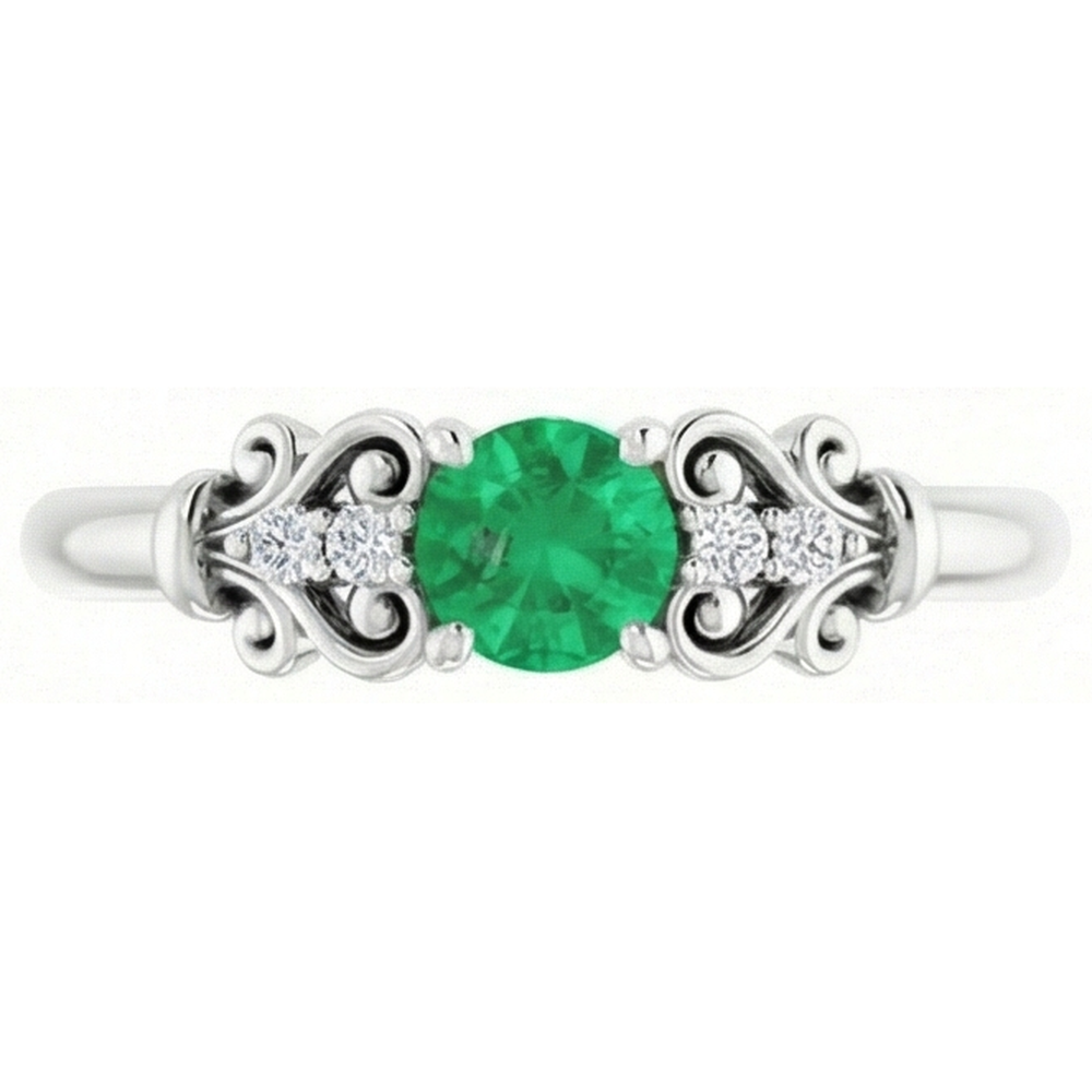 Natural Earth Mined Diamond Round Green Emerald GIA Ring 1.40 Carats White Gold 14K Jewelry