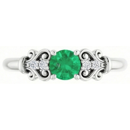 Natural Earth Mined Diamond Round Green Emerald GIA Ring 1.40 Carats White Gold 14K Jewelry