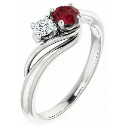 Natural Earth Mined Diamond Round Ruby Bypass Setting Ring 1.50 Carats White Gold 14K