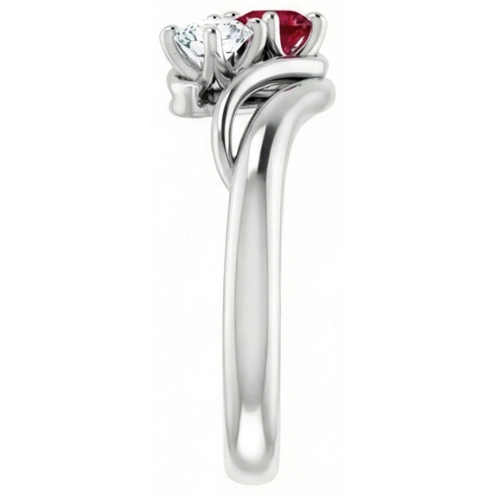 Natural Earth Mined Diamond Round Ruby Bypass Setting Ring 1.50 Carats White Gold 14K