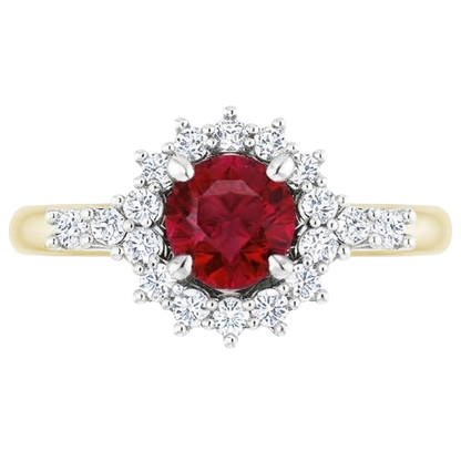 Natural Earth Mined Diamond Round Ruby Ring Halo Style Gold 14K 1.50 Carats