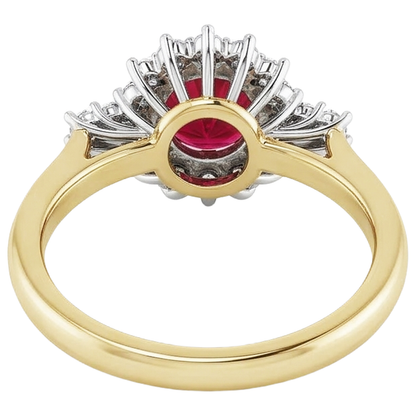 Natural Earth Mined Diamond Round Ruby Ring Halo Style Gold 14K 1.50 Carats