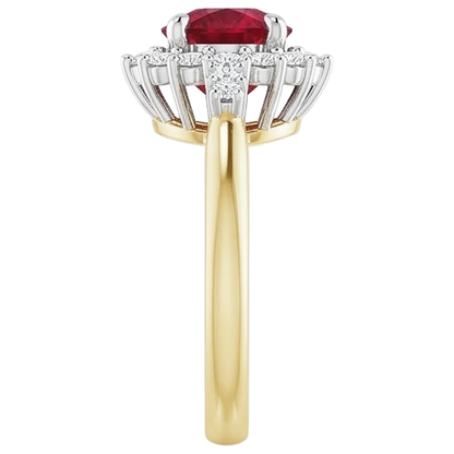 Natural Earth Mined Diamond Round Ruby Ring Halo Style Gold 14K 1.50 Carats