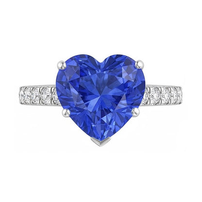 Natural Earth Mined Diamond Sapphire Engagement Ring 4 Carats Prong Set White Gold 14K