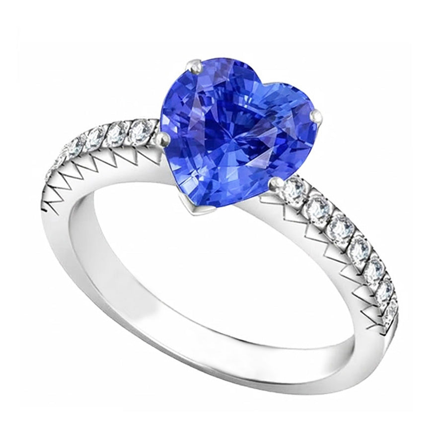 Natural Earth Mined Diamond Sapphire Engagement Ring 4 Carats Prong Set White Gold 14K