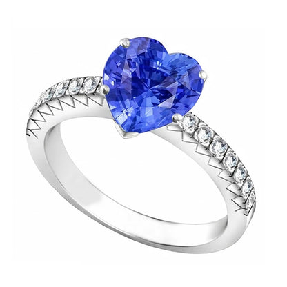Natural Earth Mined Diamond Sapphire Engagement Ring 4 Carats Prong Set White Gold 14K