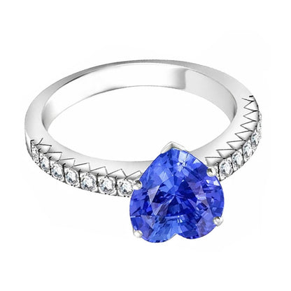 Natural Earth Mined Diamond Sapphire Engagement Ring 4 Carats Prong Set White Gold 14K