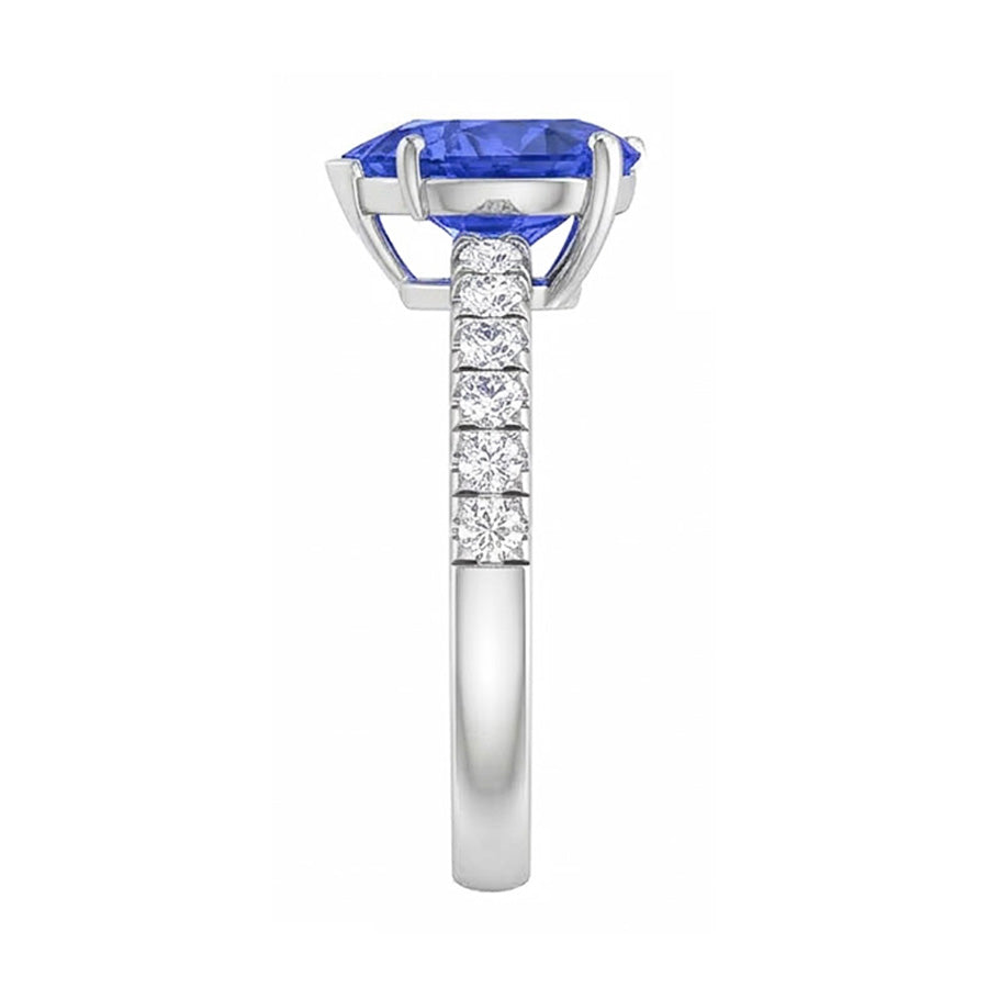 Natural Earth Mined Diamond Sapphire Engagement Ring 4 Carats Prong Set White Gold 14K
