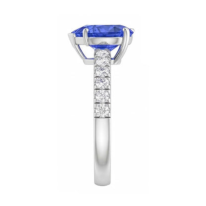 Natural Earth Mined Diamond Sapphire Engagement Ring 4 Carats Prong Set White Gold 14K