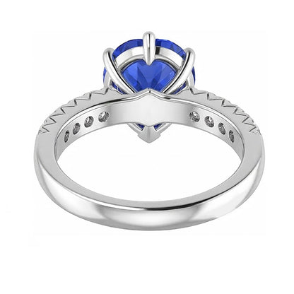 Natural Earth Mined Diamond Sapphire Engagement Ring 4 Carats Prong Set White Gold 14K