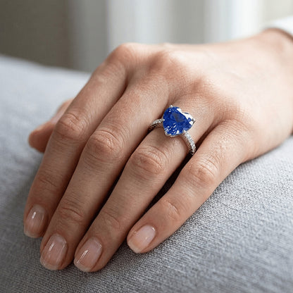 Natural Earth Mined Diamond Sapphire Engagement Ring 4 Carats Prong Set White Gold 14K