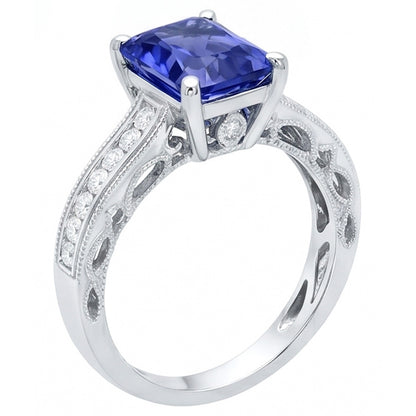 Natural Earth Mined Diamond Sapphire Ring With Accents 4 Carats Milgrain Shank Channel Set