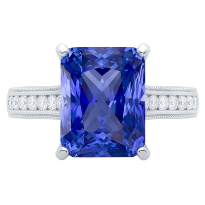Natural Earth Mined Diamond Sapphire Ring With Accents 4 Carats Milgrain Shank Channel Set