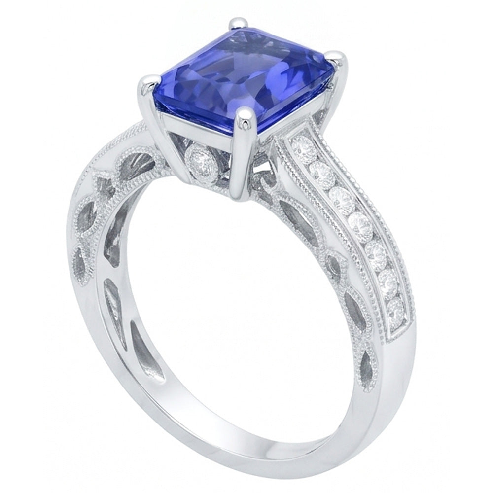Natural Earth Mined Diamond Sapphire Ring With Accents 4 Carats Milgrain Shank Channel Set