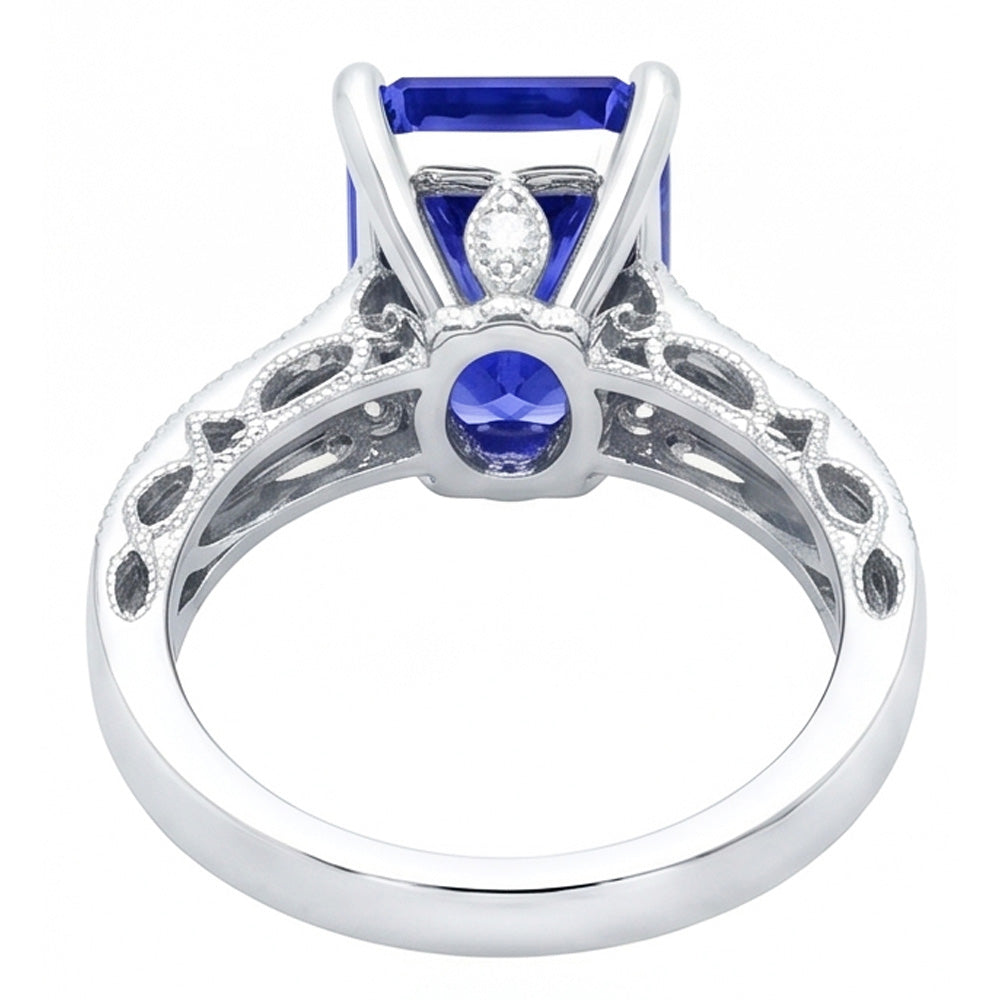 Natural Earth Mined Diamond Sapphire Ring With Accents 4 Carats Milgrain Shank Channel Set