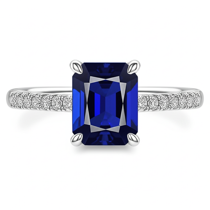Natural Earth Mined Diamond Solitaire Accents Ring Emerald Blue Sapphire 4 Carats