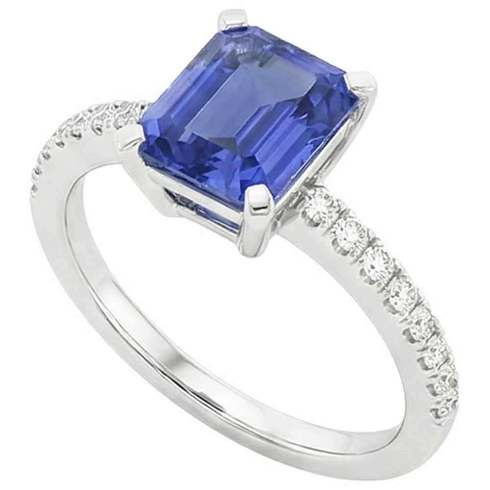 Natural Earth Mined Diamond Solitaire Emerald Light Blue Sapphire Engagement Ring 3 Carats