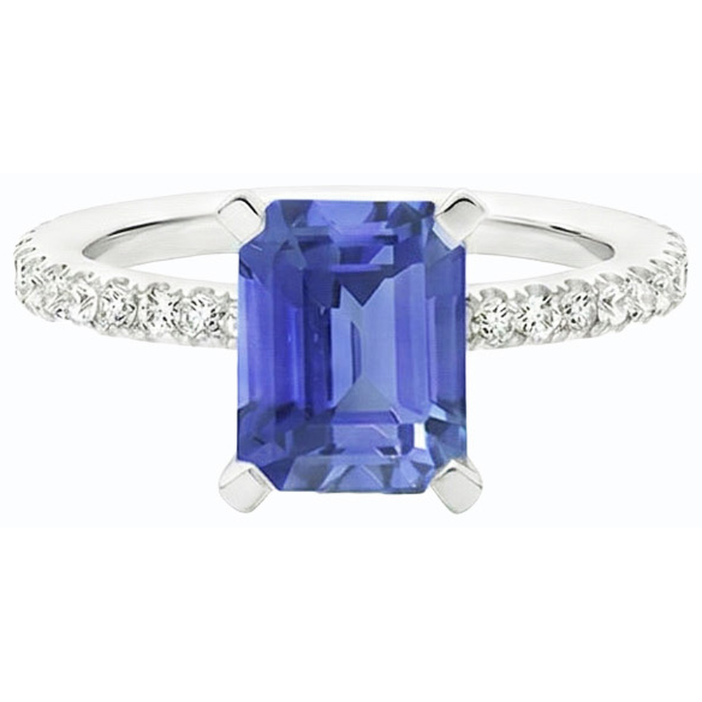 Natural Earth Mined Diamond Solitaire Emerald Light Blue Sapphire Engagement Ring 3 Carats