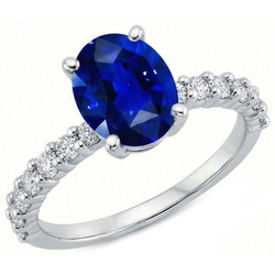 Natural Earth Mined Diamond Solitaire Oval Srilanka Sapphire Ring With Accents 4.50 Carats