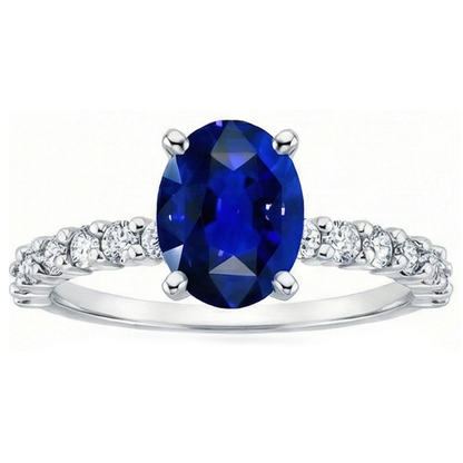 Natural Earth Mined Diamond Solitaire Oval Srilanka Sapphire Ring With Accents 4.50 Carats