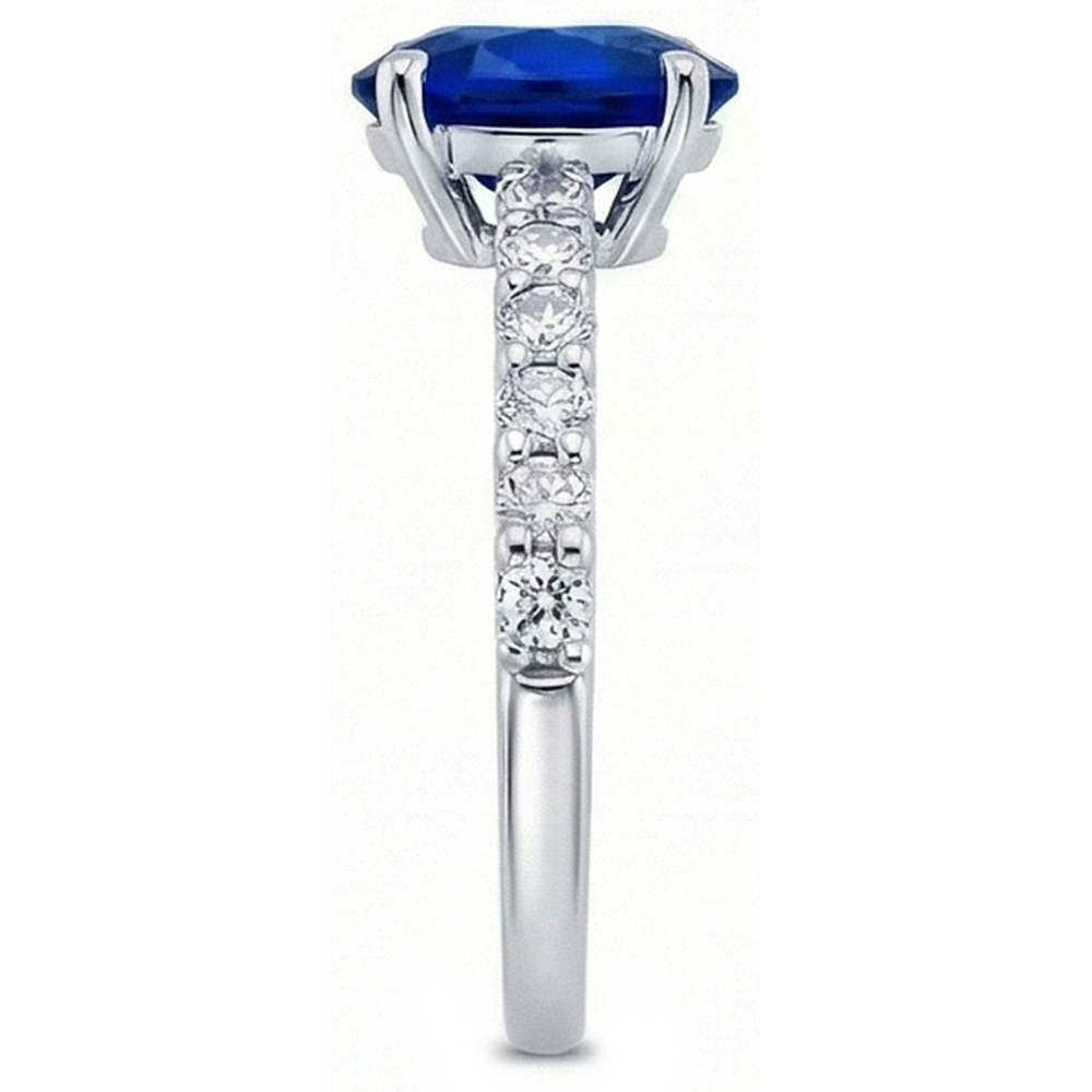 Natural Earth Mined Diamond Solitaire Oval Srilanka Sapphire Ring With Accents 4.50 Carats