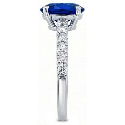 Natural Earth Mined Diamond Solitaire Oval Srilanka Sapphire Ring With Accents 4.50 Carats