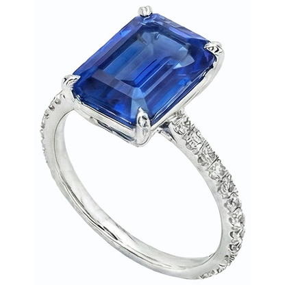 Natural Earth Mined Diamond Solitaire Ring Accents Emerald Sri Lankan Sapphire 4.50 Carats