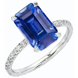 Natural Earth Mined Diamond Solitaire Ring Accents Emerald Sri Lankan Sapphire 4.50 Carats